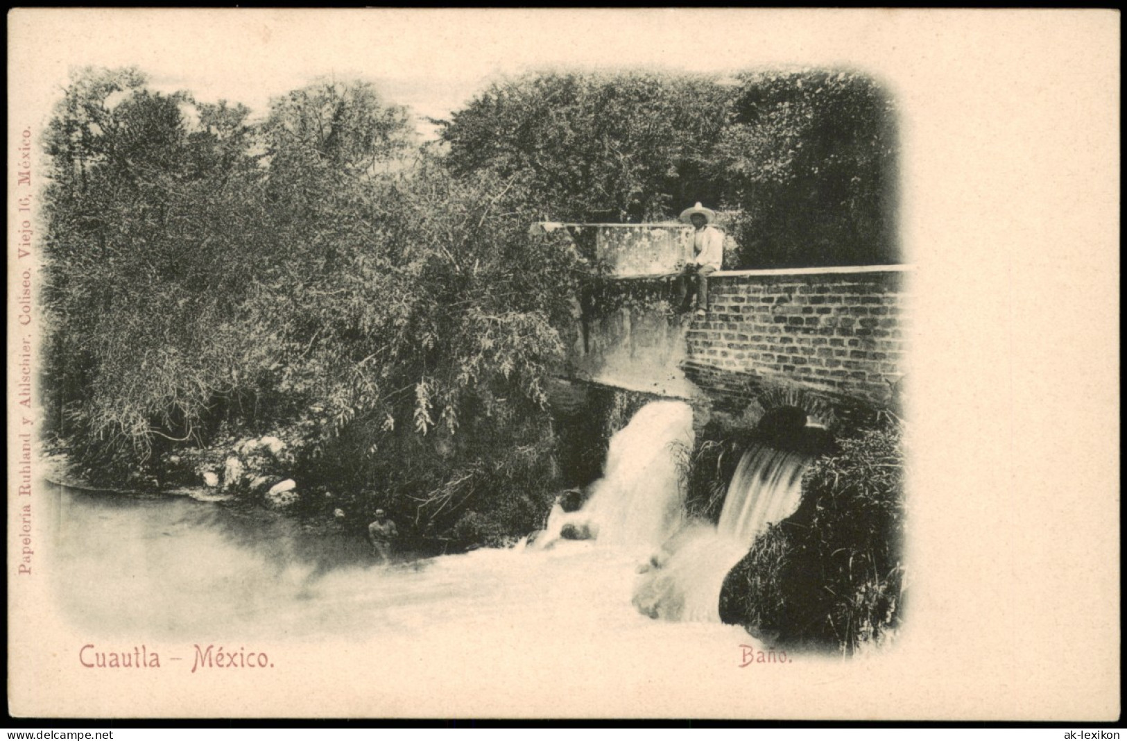 Postcard Cuautla (México) Brücke, Wasser - Menschen 1909 - Mexico