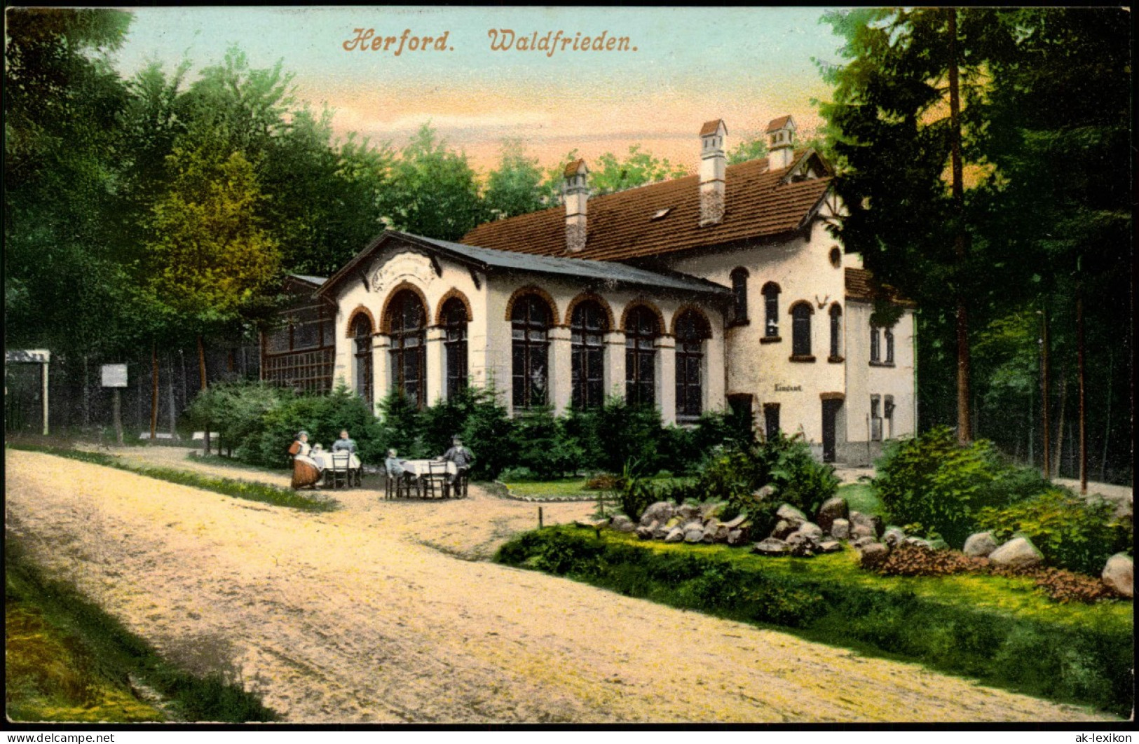 Herford Waldfrieden Restauration 1909/1907   Gelaufen (Bahnpoststempel Zug 2) - Herford