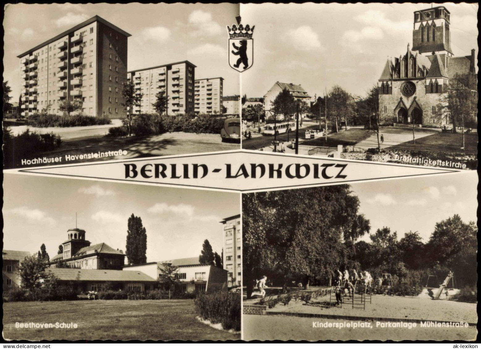 Lankwitz-Berlin Mehrbild-AK Hochhäuser Havensteinstraße Beethoven-Schule 1970 - Lankwitz