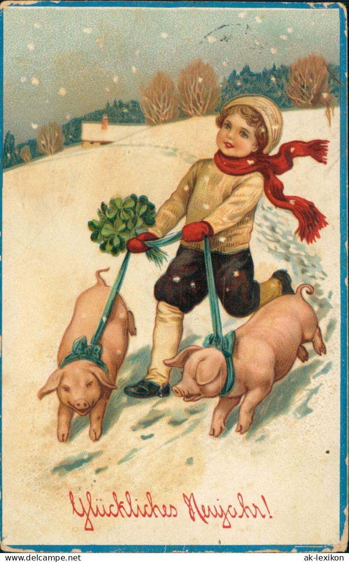 Ansichtskarte  Neujahr Sylvester New Year Junge Mit Glücksschweinen 1914 - New Year