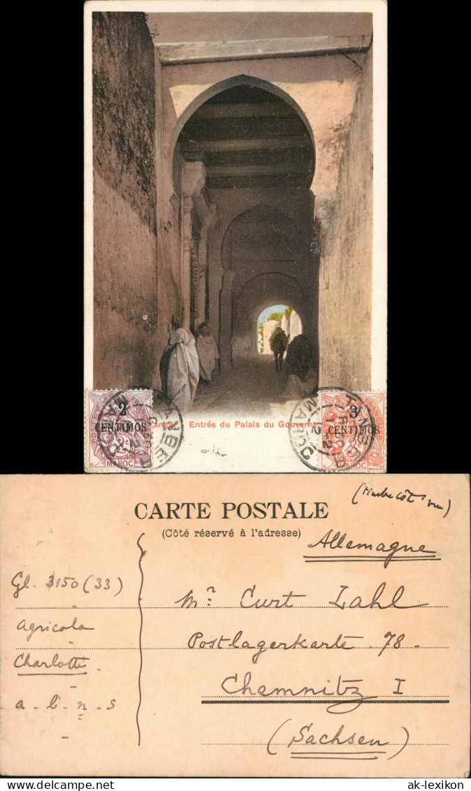 Postcard Tanger Entree Du Palais Du Gouvernement 1925 Gel Stempel Tanger - Tanger
