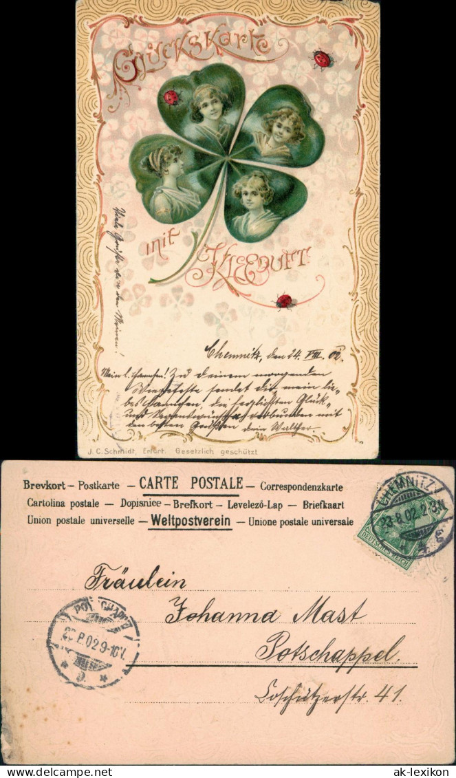 GLÜCKSKARTE Kleeblatt Frauen - Kleeduft 1902 Goldrand/Prägekarte - Other & Unclassified