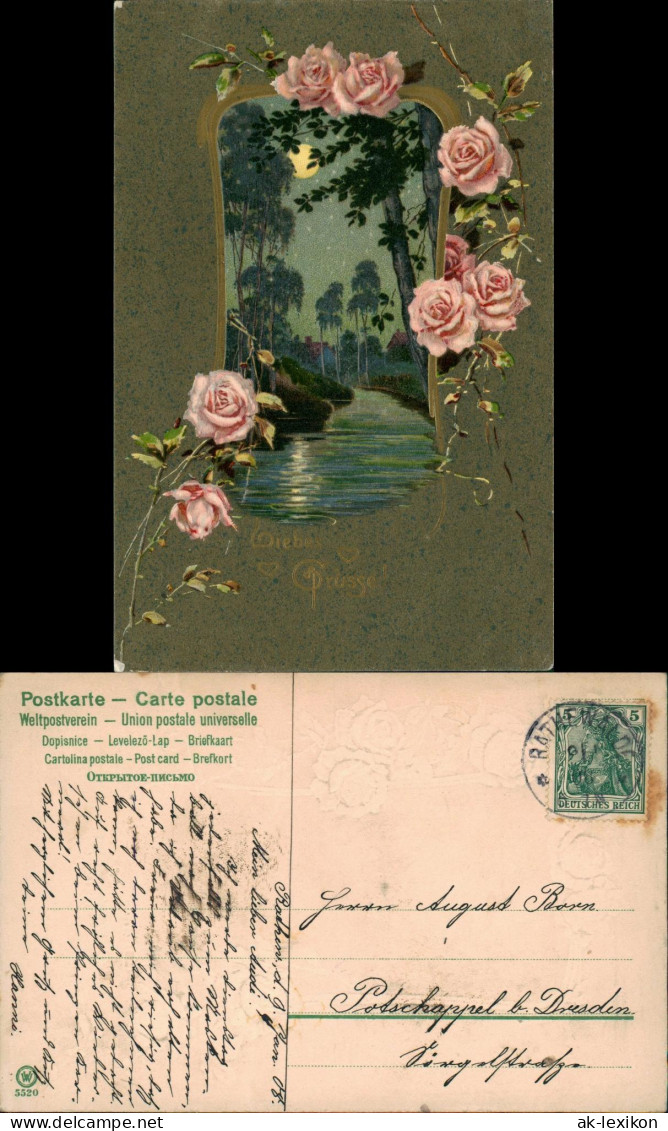 Ansichtskarte  Liebe Liebespaare - Love Mpndnacht Rosen Parcepartout 1915 - Koppels