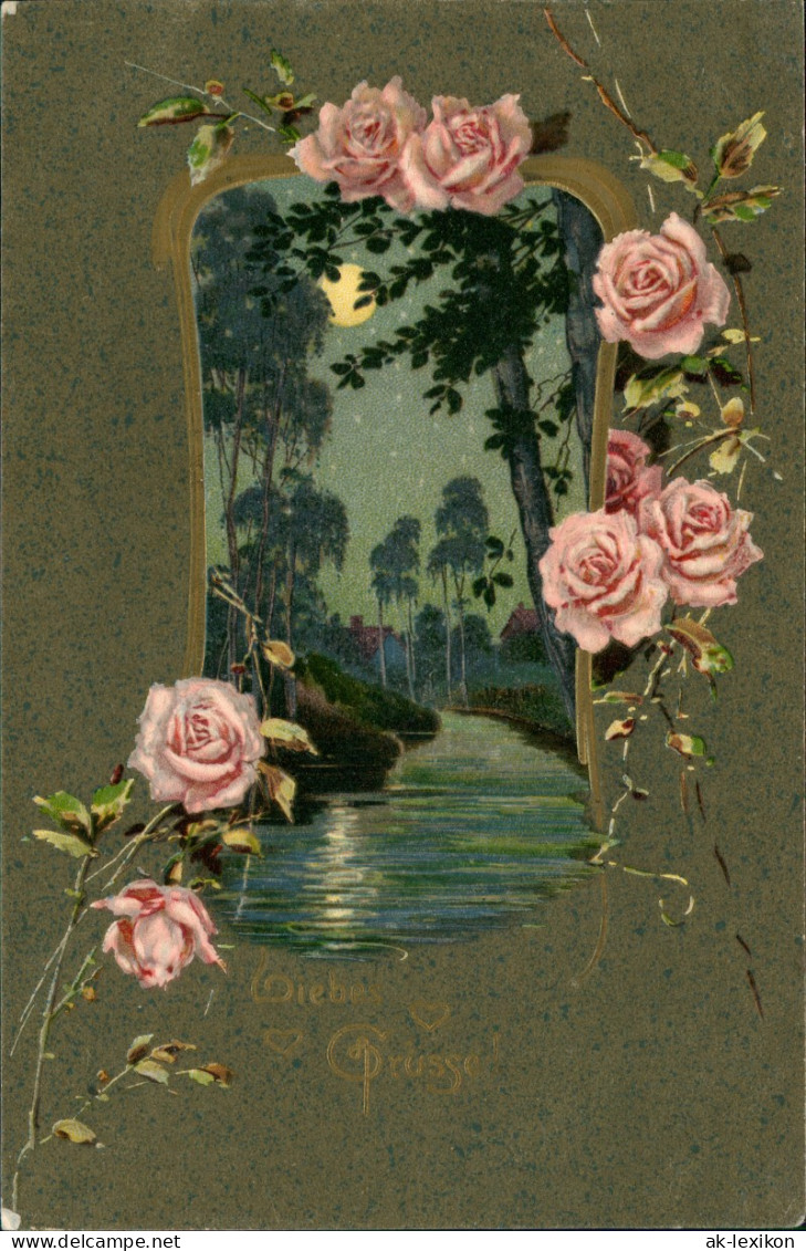 Ansichtskarte  Liebe Liebespaare - Love Mpndnacht Rosen Parcepartout 1915 - Koppels