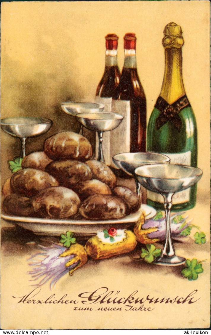 Ansichtskarte  Neujahr Sylvester New Year Stillleben Champanger 1913 - New Year