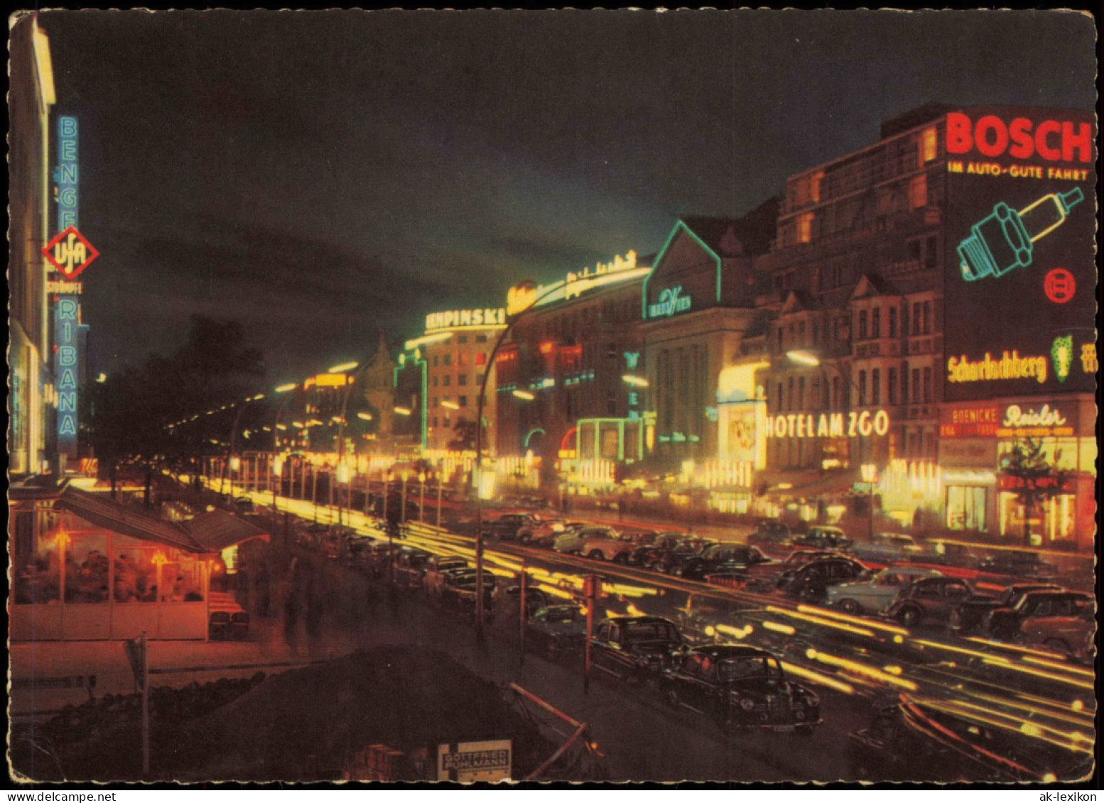 Charlottenburg-Berlin Kurfürstendamm Abend, Bei Nacht, Autos Leuchtreklame 1955 - Charlottenburg