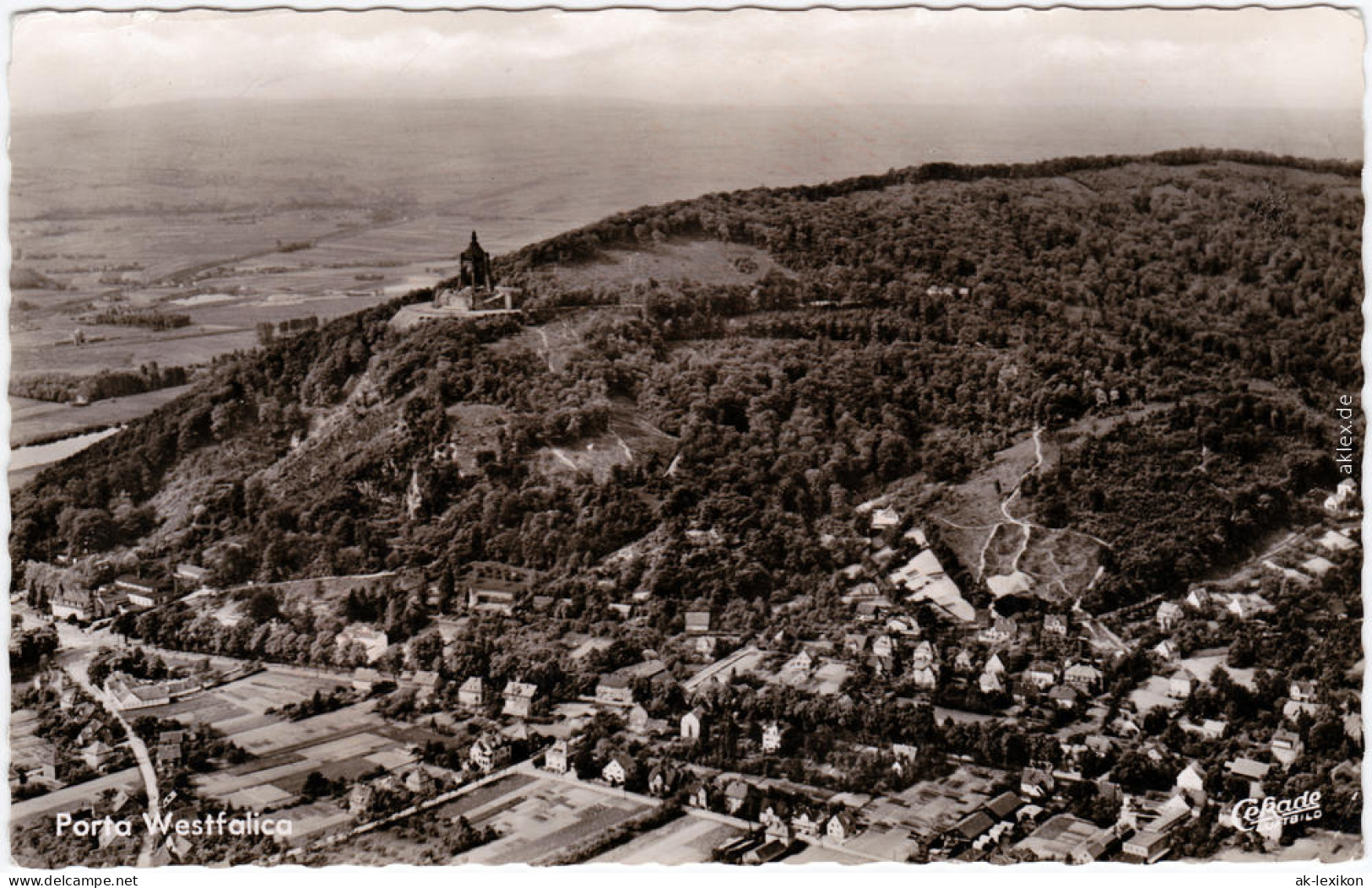 Foto Karte Luftbild Porta Westfalica Kaiser-Wilhelm-Denkmal Mit Ort 1965 - Porta Westfalica