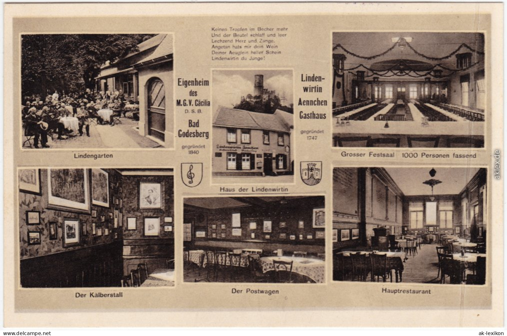 Bad Godesberg-Bonn Gasthaus "Aennchen" - Lindengarten, Großer Festsaal  1928 - Bonn