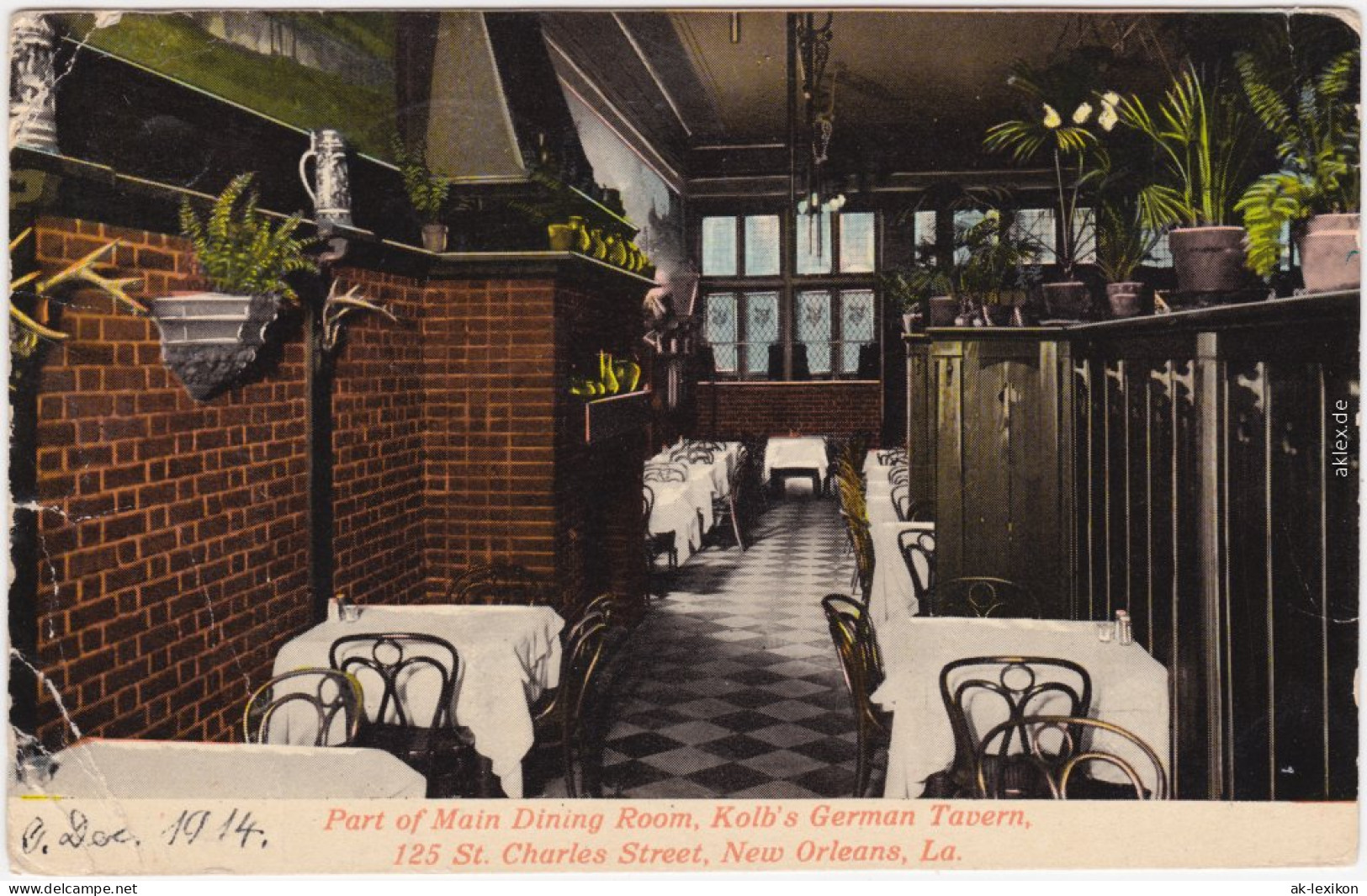 New Orleans Main Dining Room, Kolb's German Tavern, 125 St. Charles Street 1914 - Other & Unclassified