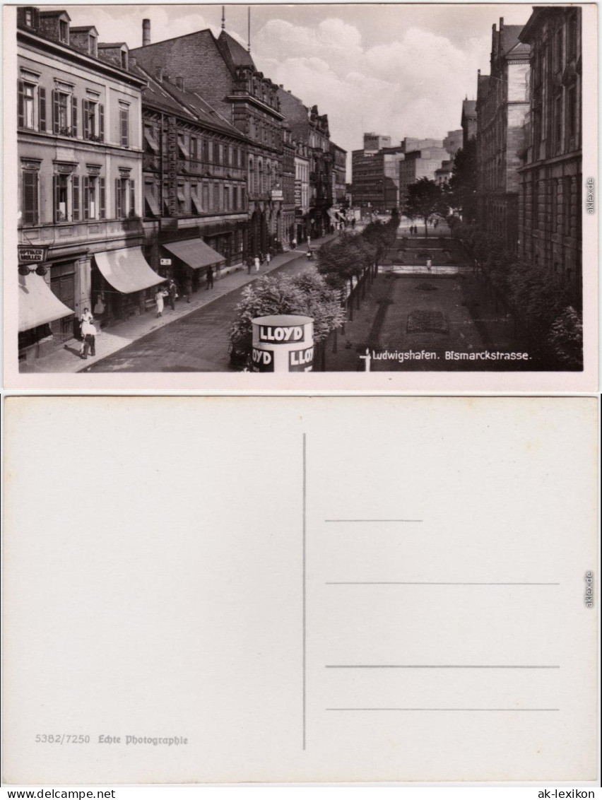 Ansichtskarte Ludwigshafen Bismarckstraße  - Litfaßsäule 1932 - Ludwigshafen