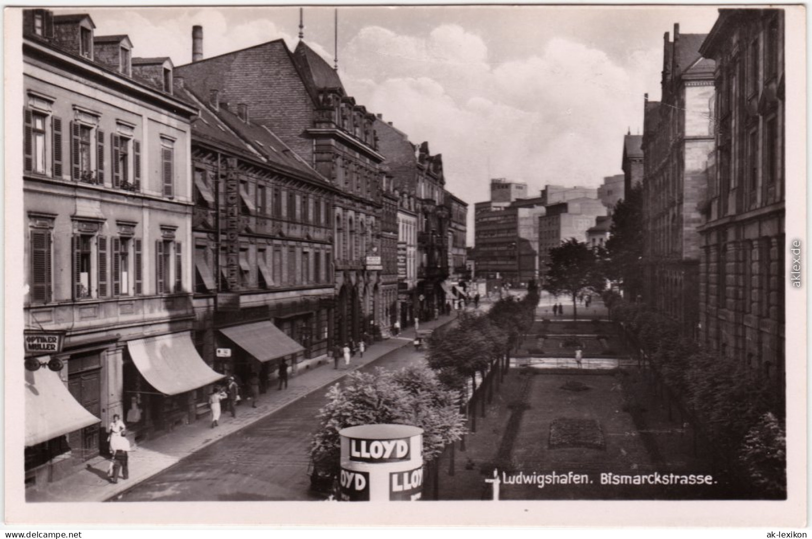 Ansichtskarte Ludwigshafen Bismarckstraße  - Litfaßsäule 1932 - Ludwigshafen