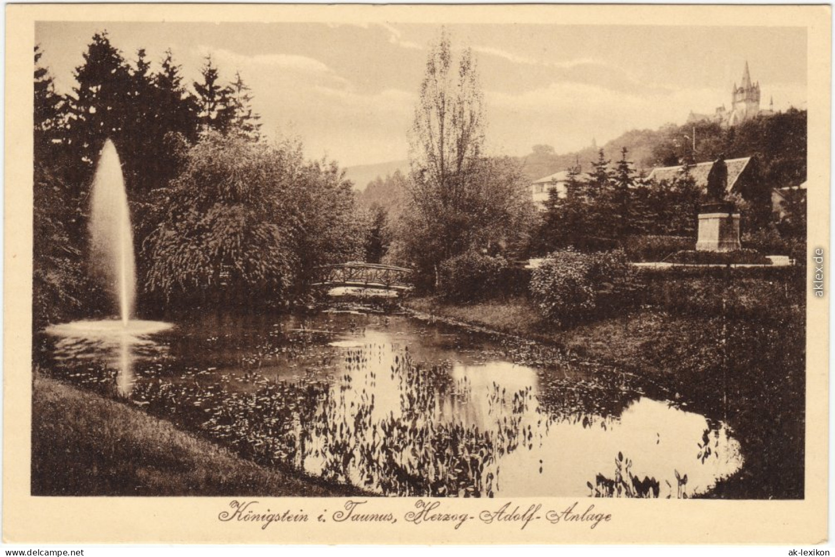 Königstein (Taunus) Herzog-Adolf-Anlage - Teich Mit Fontäne Und Brücke   1922 - Koenigstein