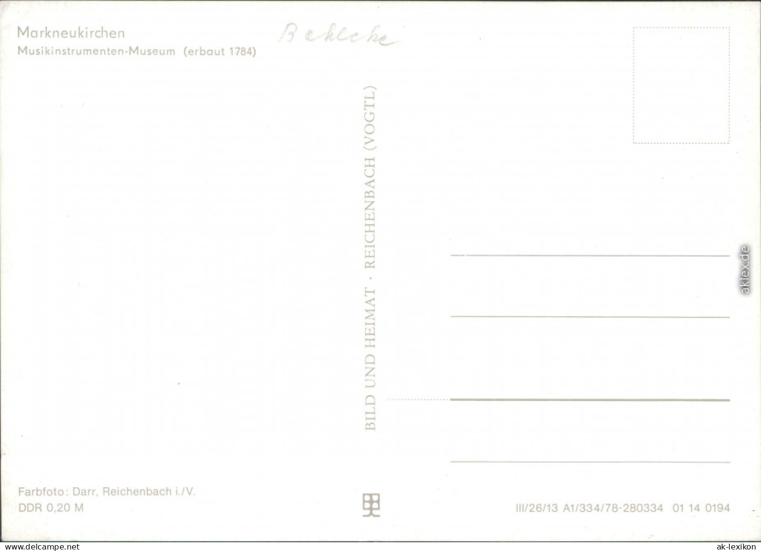 Ansichtskarte Markneukirchen Musininstrumentenmuseum (erbaut 1784) 1978 - Markneukirchen