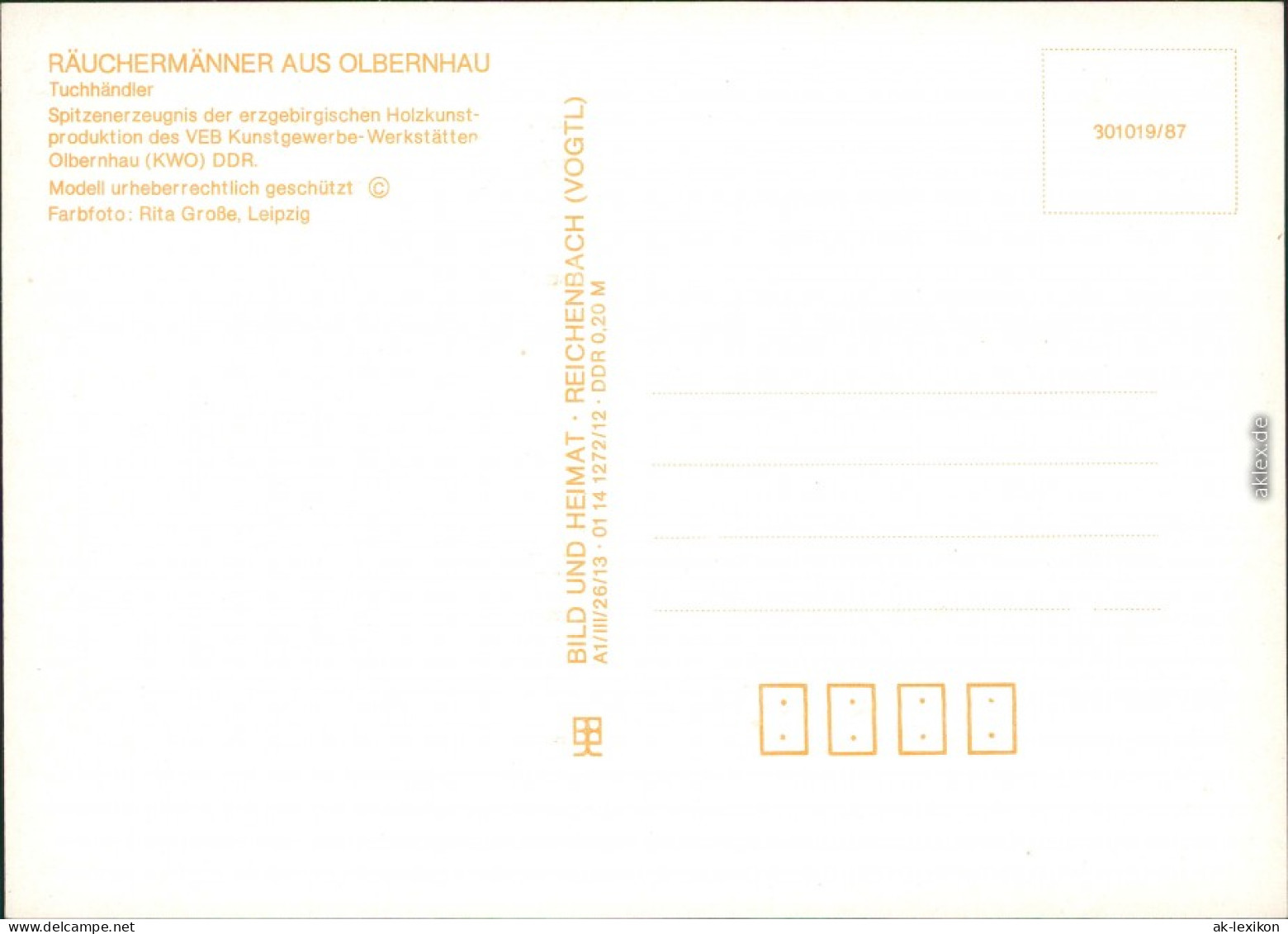 Ansichtskarte Räuchermänner Aus Olbernhau: Tuchhändler 1987 - Olbernhau