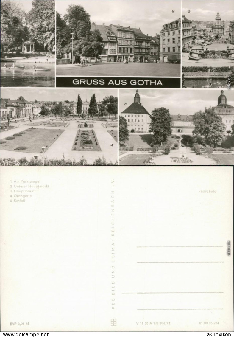 Ansichtskarte Gotha Parktempel, Schloß, Hauptmarkt Und Orangerie 1973  - Gotha