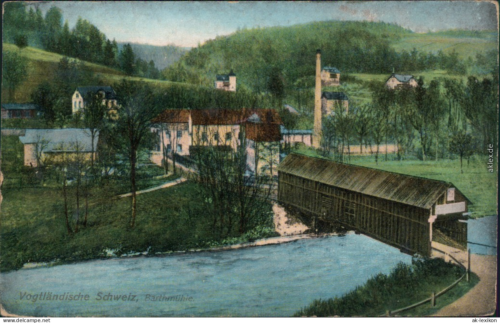 Ansichtskarte Barthmühle-Pöhl Holzbrücke 1905 - Pöhl