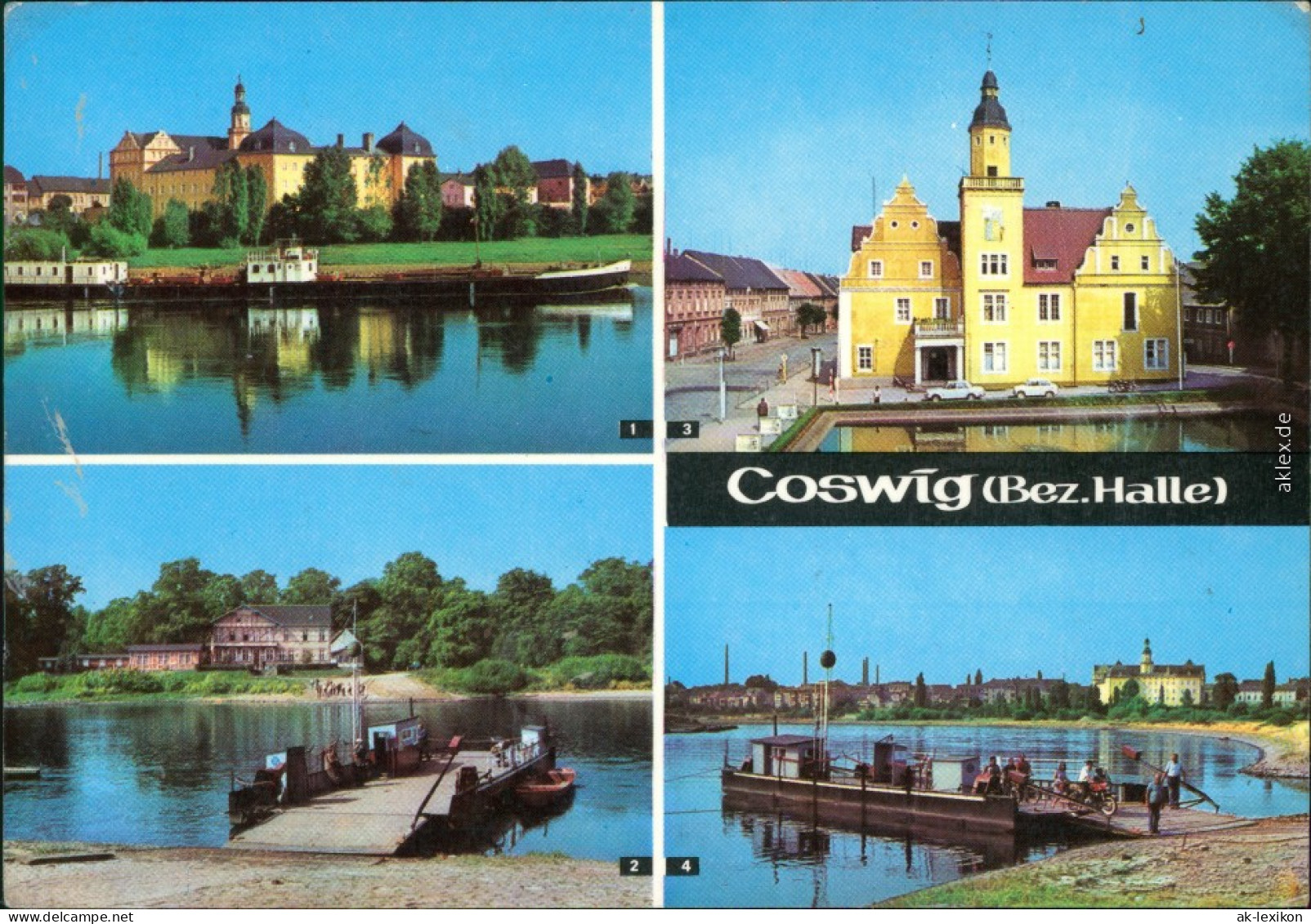 Ansichtskarte Coswig (Anhalt) Schloß, Elbfähre, Rathaus, Elbblick 1975 - Other & Unclassified
