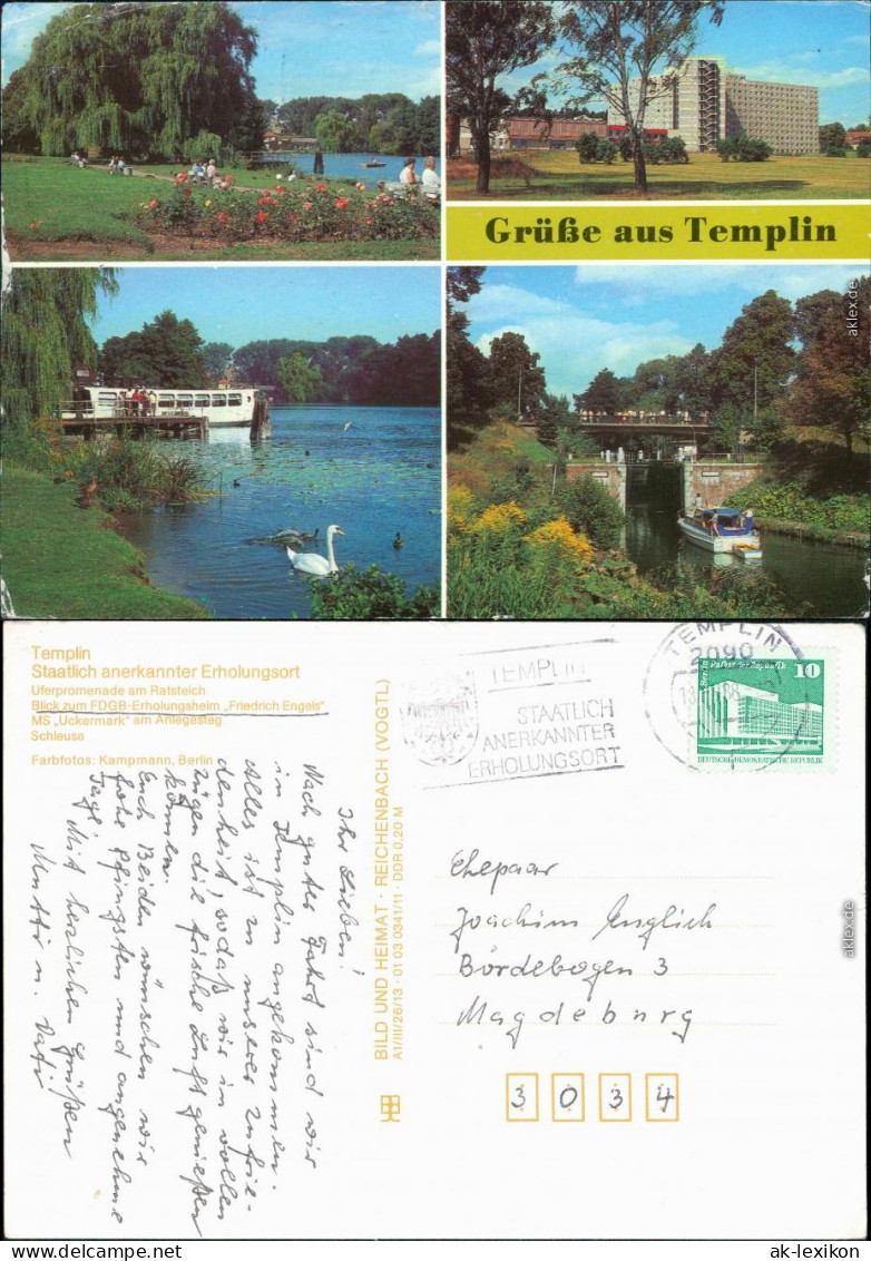 Templin Uferpromenade  FDGB-Erholungsheim Friedrich Engels, MS Uckermark  1988 - Templin