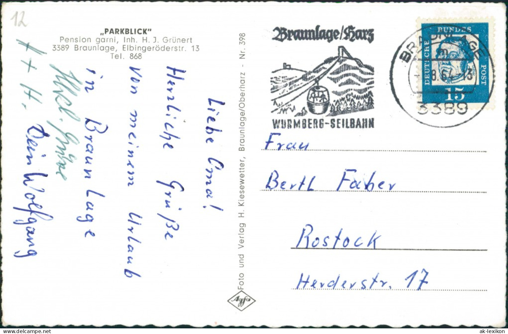 Ansichtskarte Braunlage Gasthaus Parkblick MB 1964 - Braunlage