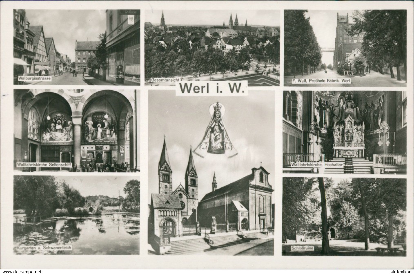 Ansichtskarte Werl (Westfalen) Fabrik Preßhefe, Kirche, Straße 1946 - Werl