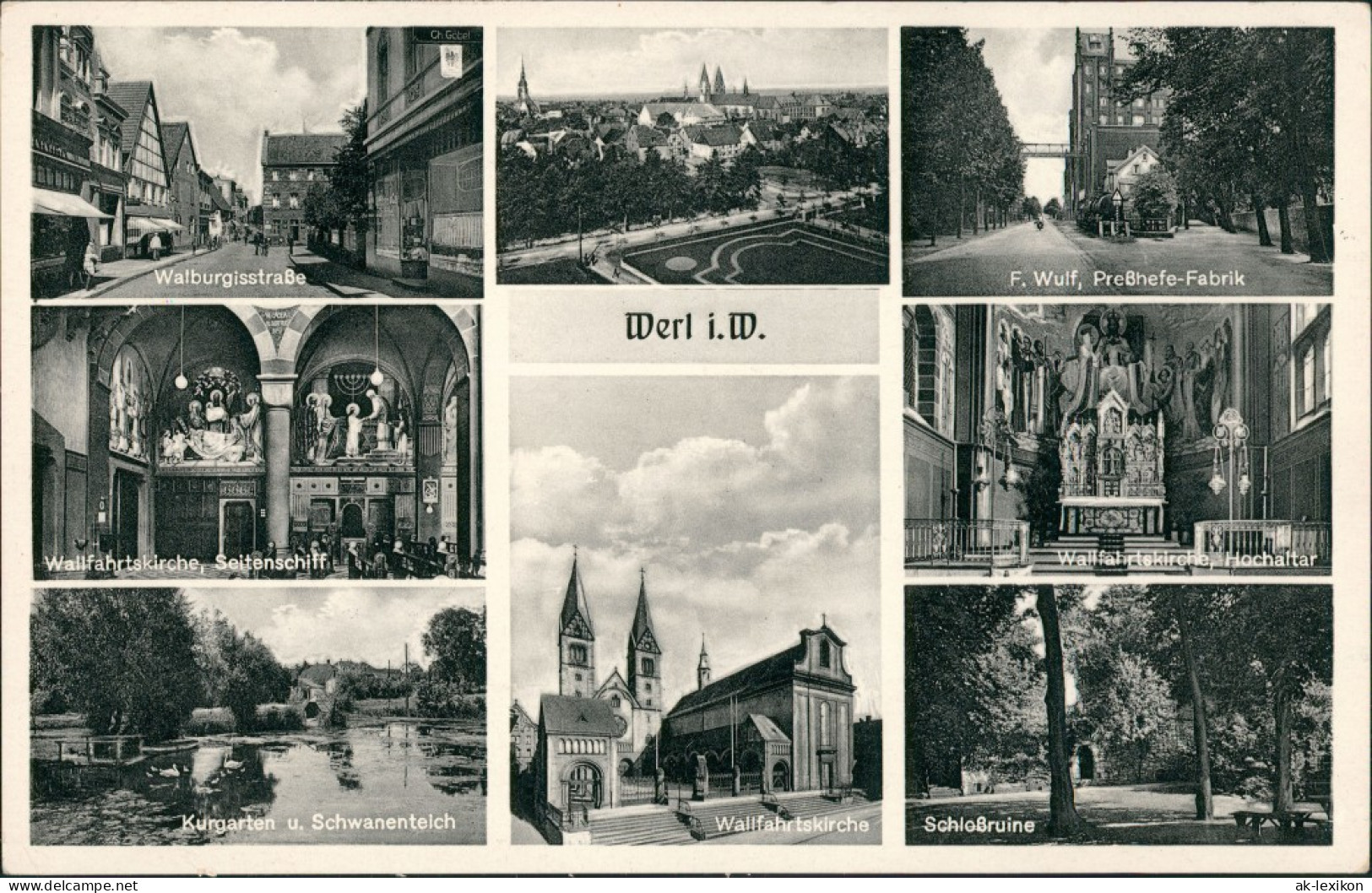 Ansichtskarte Werl (Westfalen) Straßen, Kirche, Hefefabrik 1951 - Werl