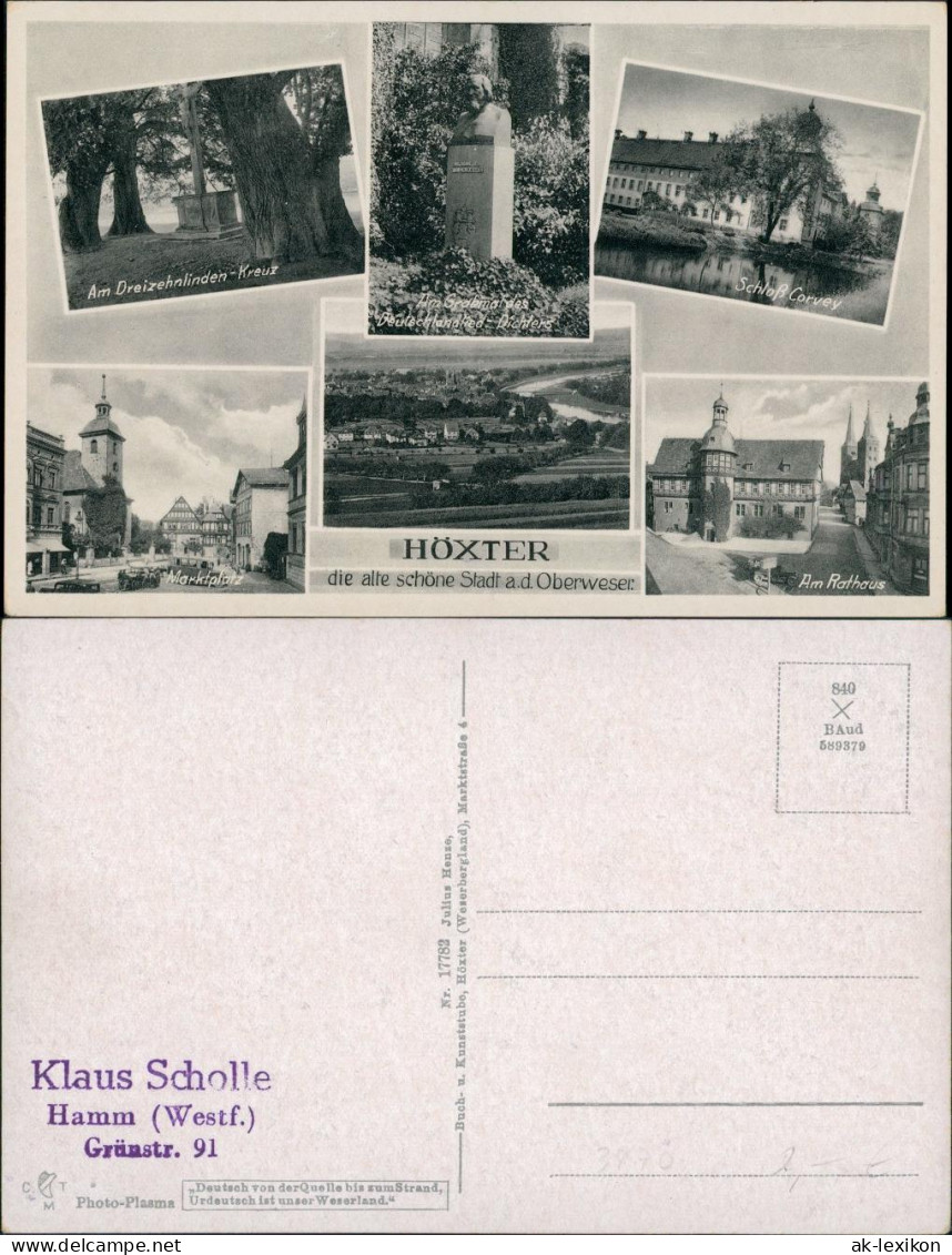 Ansichtskarte Höxter (Weser) MB: Denkmal, Stadt, Schloß 1940 - Hoexter