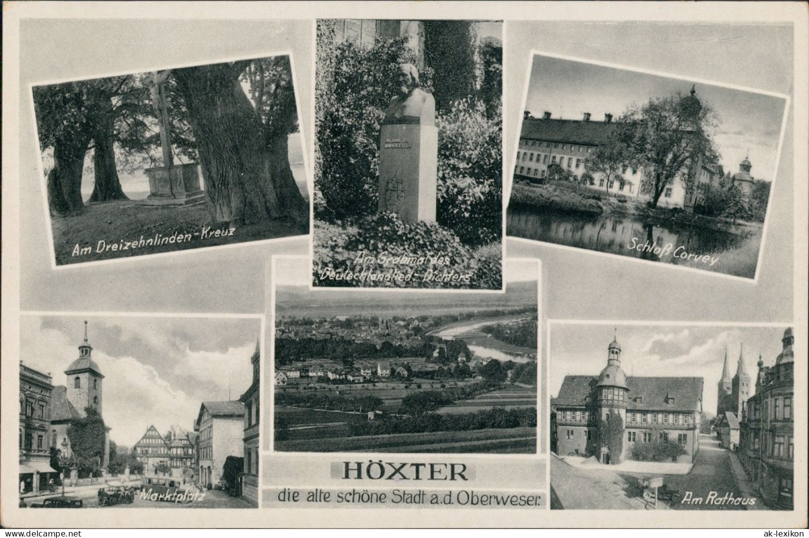 Ansichtskarte Höxter (Weser) MB: Denkmal, Stadt, Schloß 1940 - Hoexter