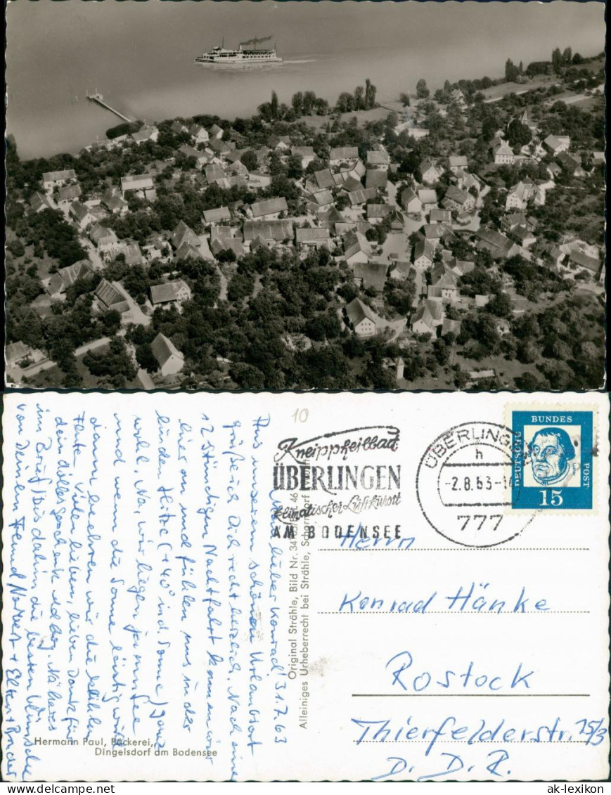 Ansichtskarte Überlingen Luftbild Stadt Dampfer 1963 - Ueberlingen