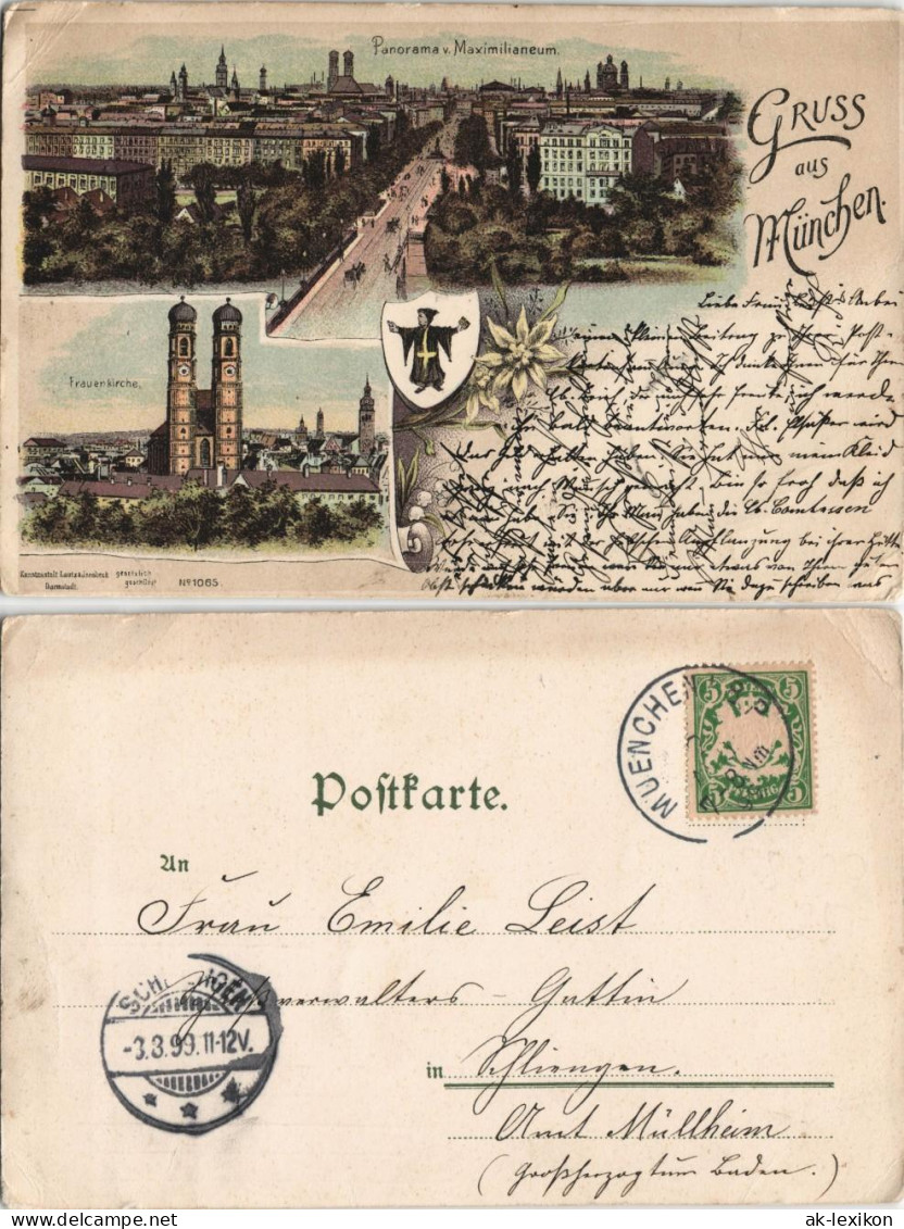Ansichtskarte Litho AK München 2 Bild Totale, Frauenkirche 1899 - München