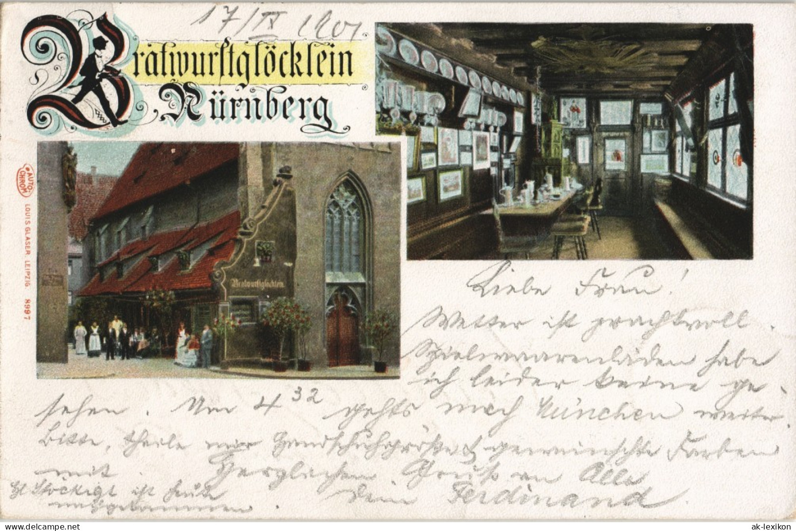 Ansichtskarte Nürnberg Bratwurstglöcklein 2 Bild Innen - Außen 1901 - Nuernberg