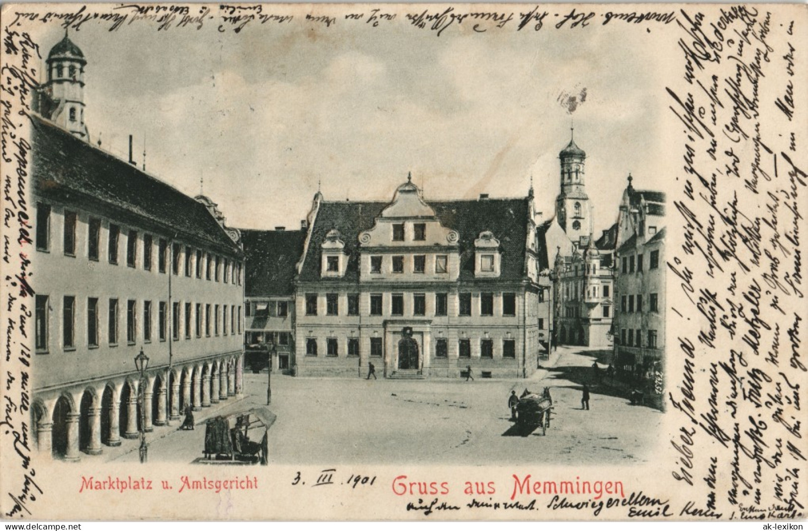 Ansichtskarte Memmingen Marktplatz U. Amtsgericht 1901 Prägekarte - Memmingen