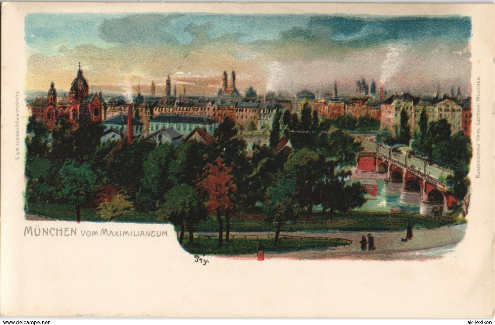 Litho AK Haidhausen-München Künstlerkarte Maximilianeum Stadt Panorama 1900 - München