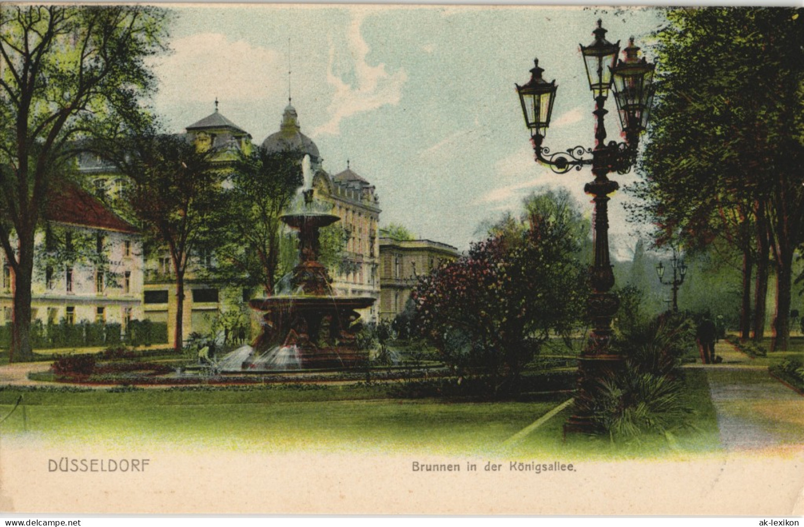 Düsseldorf Königsallee Brunnen Wasserspiele Wasserkunst, Color AK 1903 - Düsseldorf