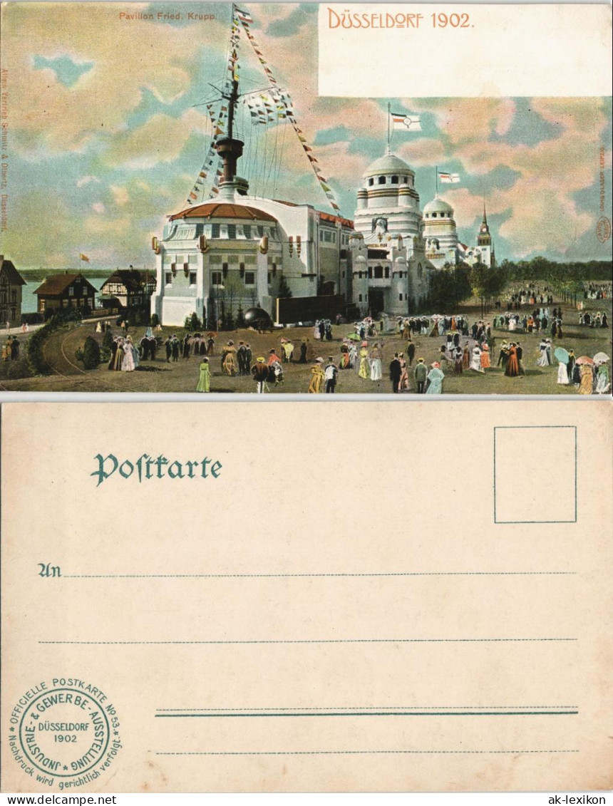 Düsseldorf Ausstellung Pavillon Fried. Krupp, Belebter Ausstellungsplatz 1902 - Duesseldorf