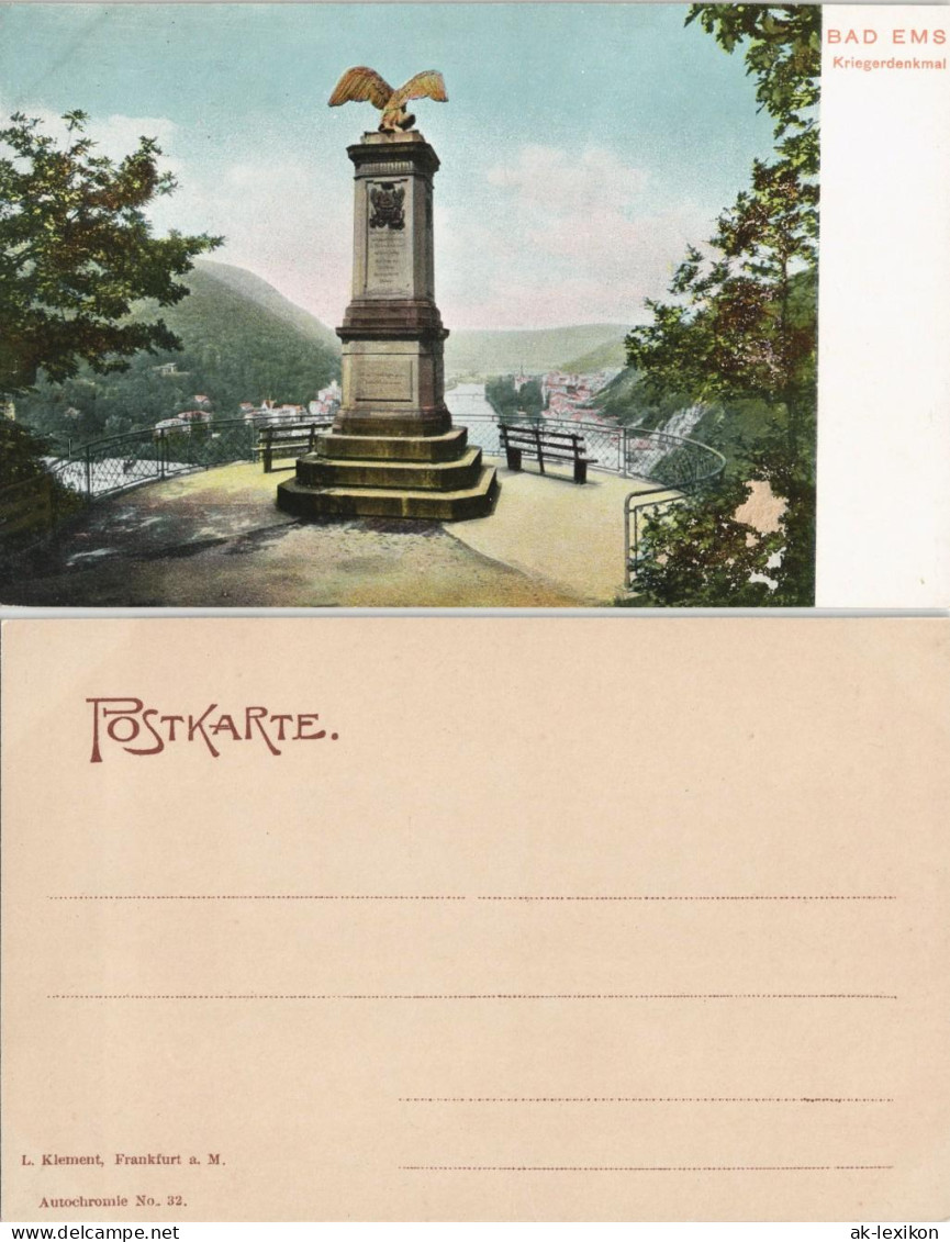 Ansichtskarte Bad Ems Kriegerdenkmal 1907 - Bad Ems