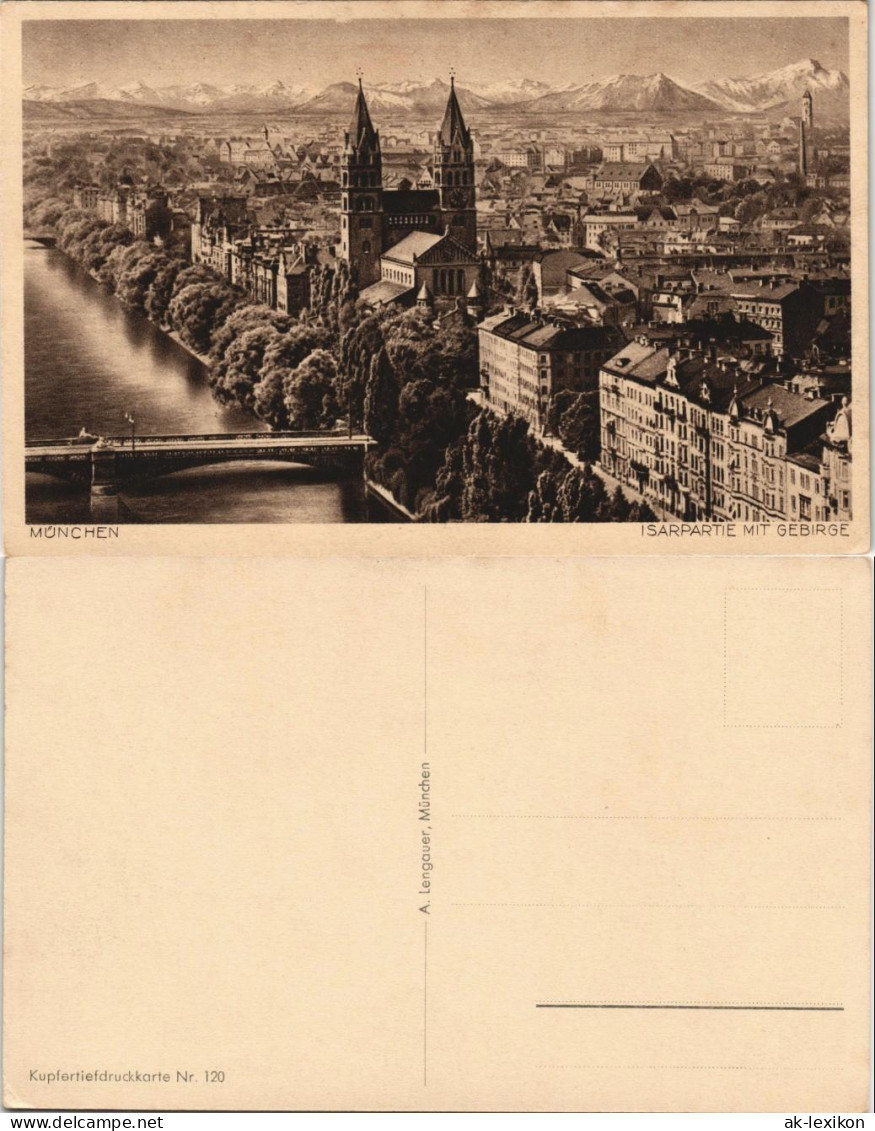 München Panorama-Ansicht Mit Isar, Innenstadt Und Gebirge Fernansicht 1920 - München