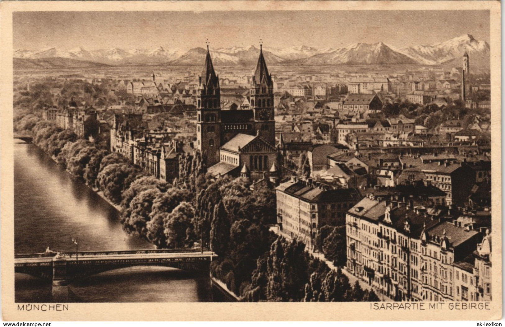 München Panorama-Ansicht Mit Isar, Innenstadt Und Gebirge Fernansicht 1920 - München