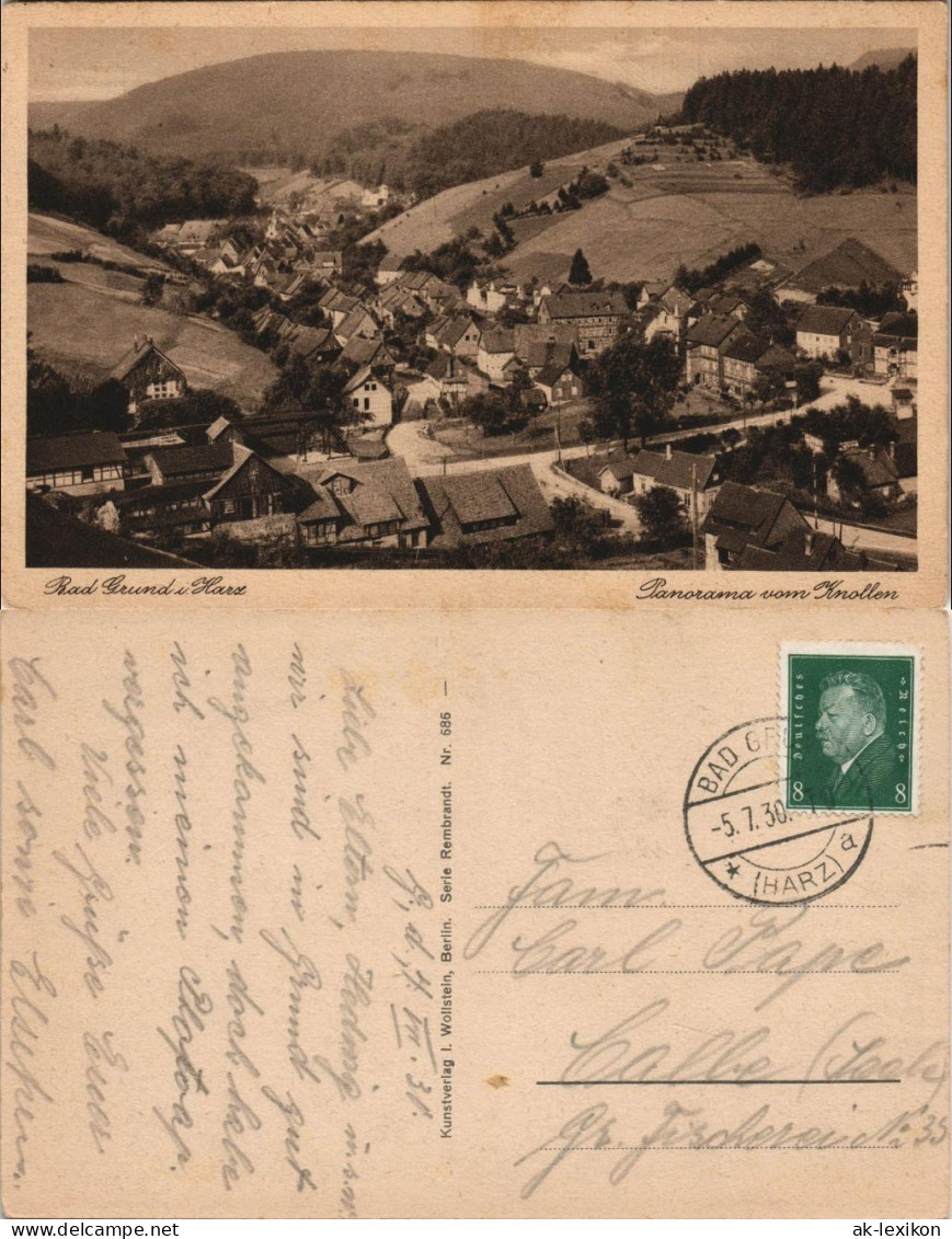 Ansichtskarte Bad Grund (Harz) Panorama Gesamtansicht Vom Knollen Aus 1930 - Bad Grund