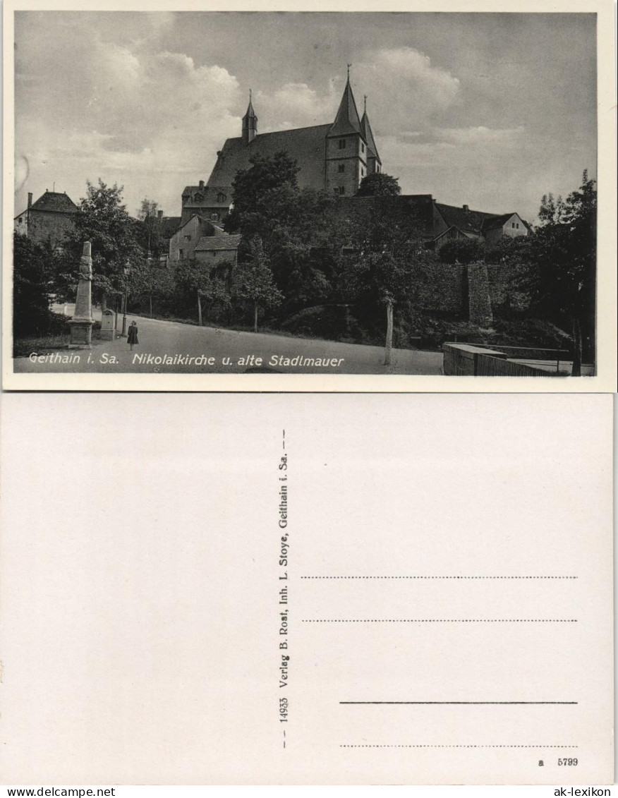 Ansichtskarte Geithain Straße - Nicolaikirche U. Alte Stadtmauer 1928 - Geithain