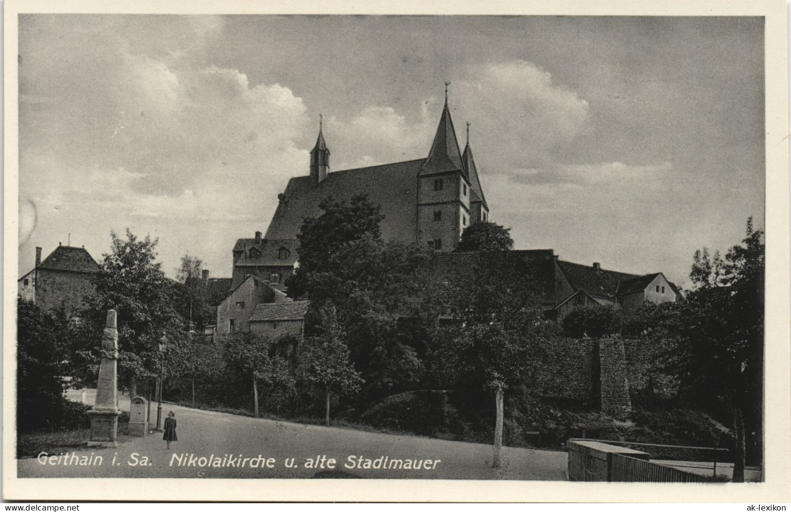 Ansichtskarte Geithain Straße - Nicolaikirche U. Alte Stadtmauer 1928 - Geithain