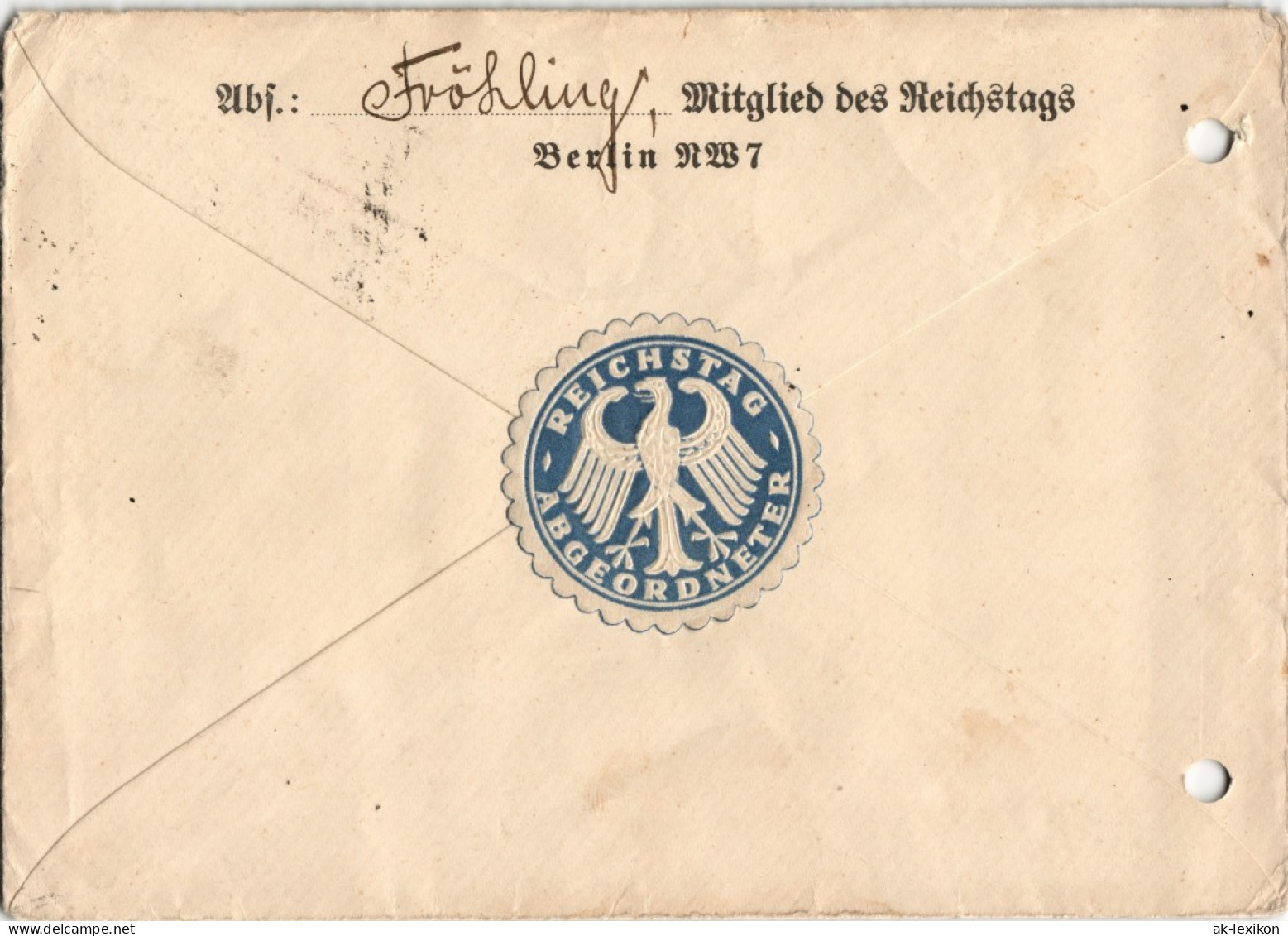 Briefbeleg Fröhling Mitglied Des Reichsttage Vinete Reichstag - Unclassified