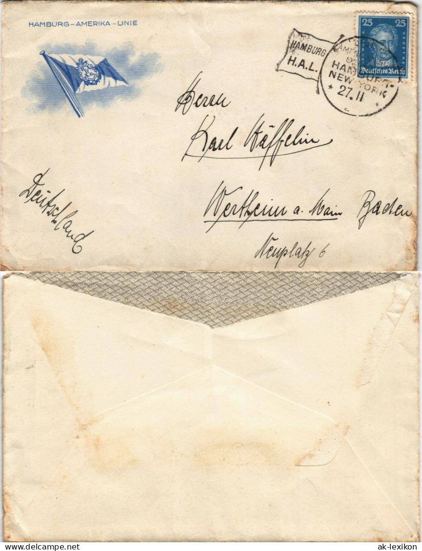 Brief  Briefbeleg Hamburg-Amerika Linie Gel. Stempel HH-NY Linie 1927 - Unclassified