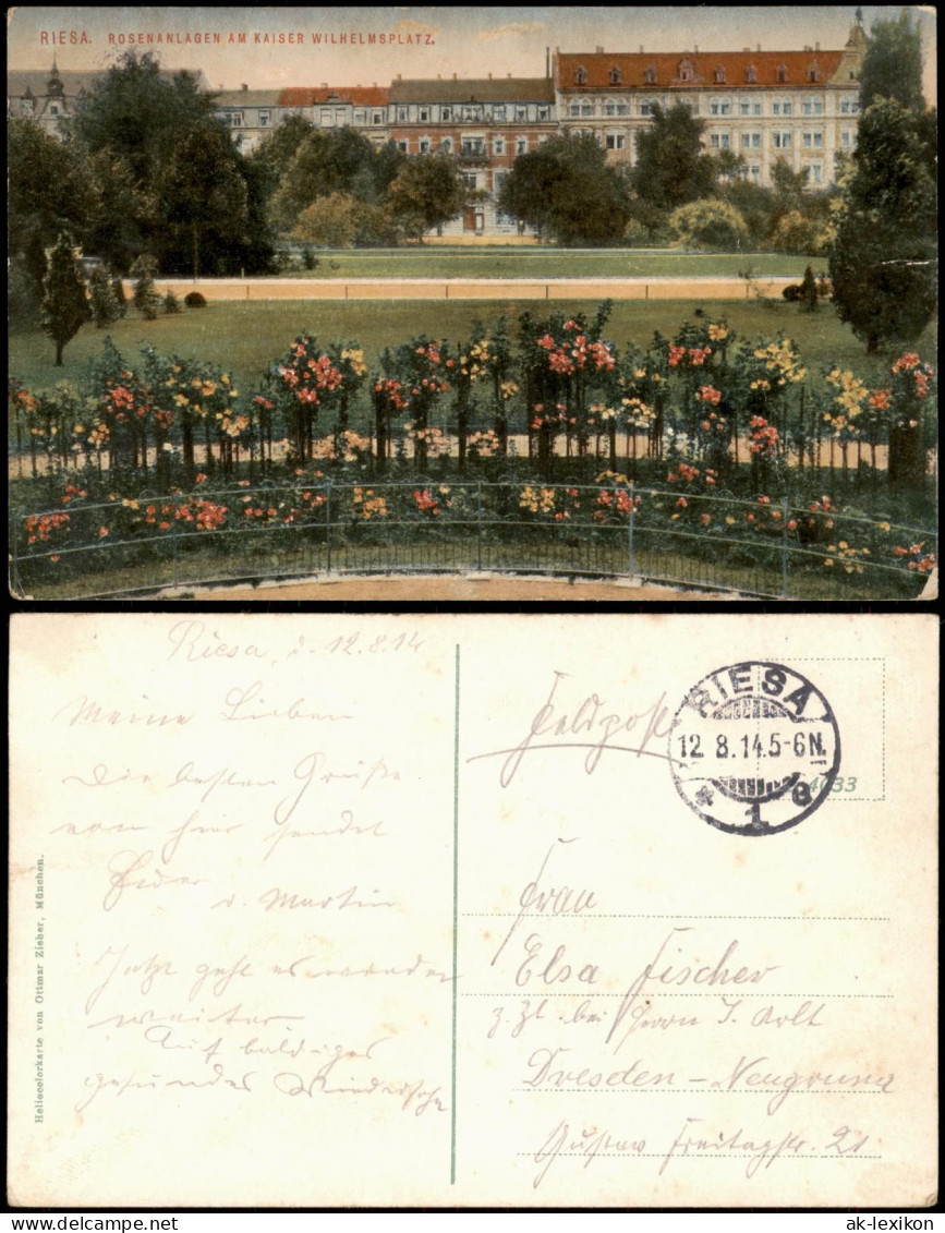Ansichtskarte Riesa Rosenanlagen Kaiser-Wilhelm-Platz 1914  Gel. Feldpost - Riesa