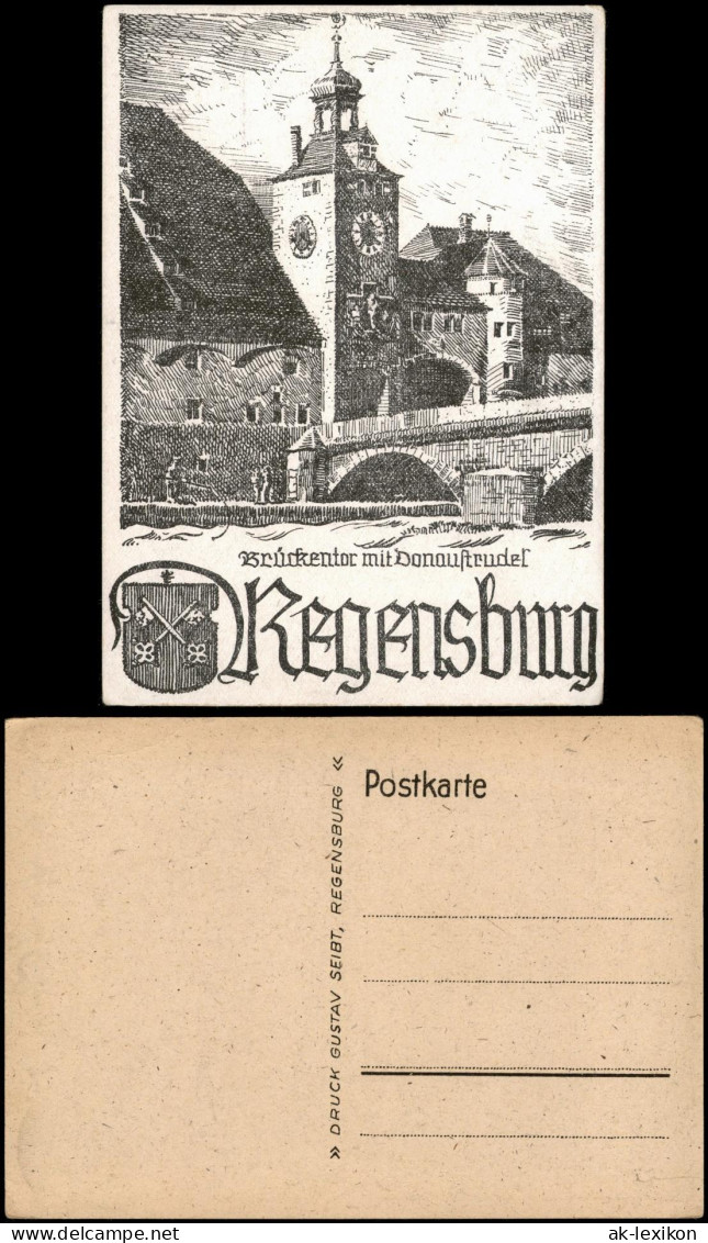 Ansichtskarte Regensburg Brückentor Mit Donau - Künstlerkarte 1955 - Regensburg