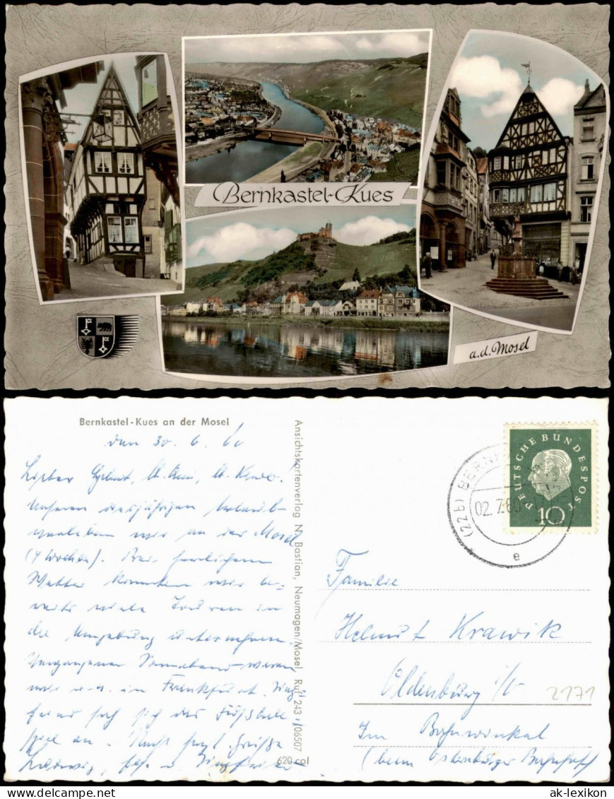 Bernkastel-Kues Berncastel-Cues 4 Bild Stadt, Straßen - Color Fotokarte 1960 - Bernkastel-Kues