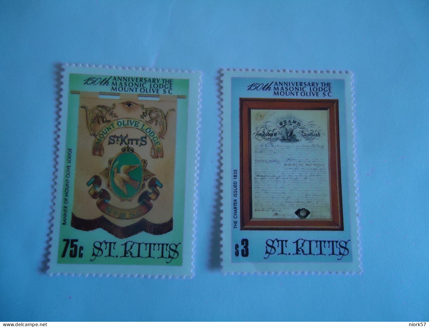 ST KITTS MNH   2 STAMPS  ANNIVERSARIES MASONIC LODGE  1985 - St.Kitts-et-Nevis ( 1983-...)