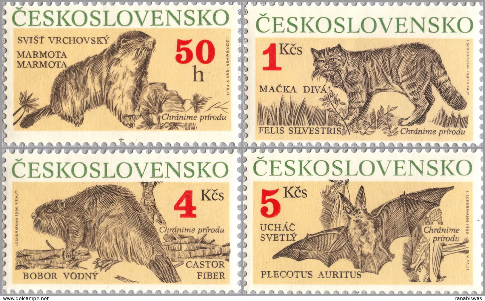 CZECHOSLOVAKIA STAMPS, SET OF 4, FAUNA, MNH - Neufs