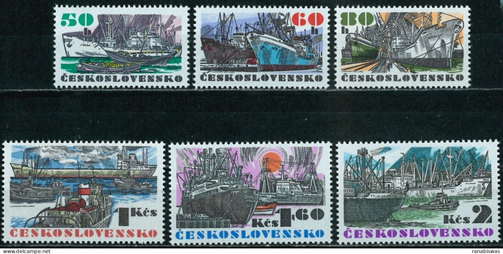 CZECHOSLOVAKIA STAMPS 1972, SET OF 6, SHIP, MNH - Unused Stamps