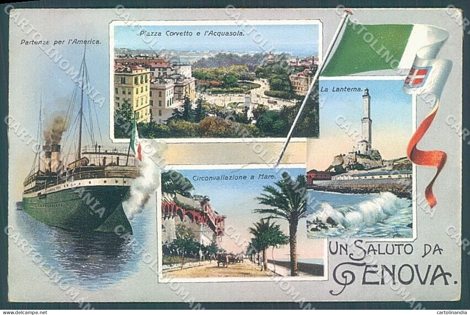 Genova Città Tricolore Nave Lanterna Saluto Da Cartolina JK4757 - Genova (Genua)