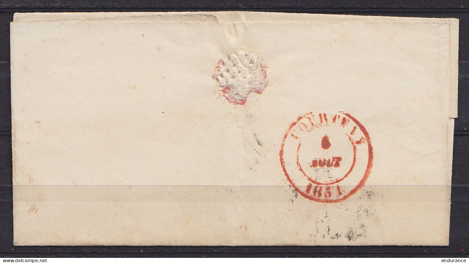 LSC (sans Texte) Affr. N°6 Càd (?) AVELGHEM /9 AOUT 1851 Pour Avocat à COURTRAI - Boîte "W" (au Dos: Càd COURTRAI) - 1851-1857 Medallones (6/8)